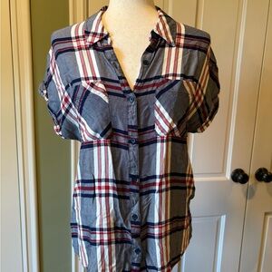 Como Vintage Plaid Button Down Shirt - Blue and Red